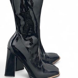 Black Patent Leather Knee-High Boots